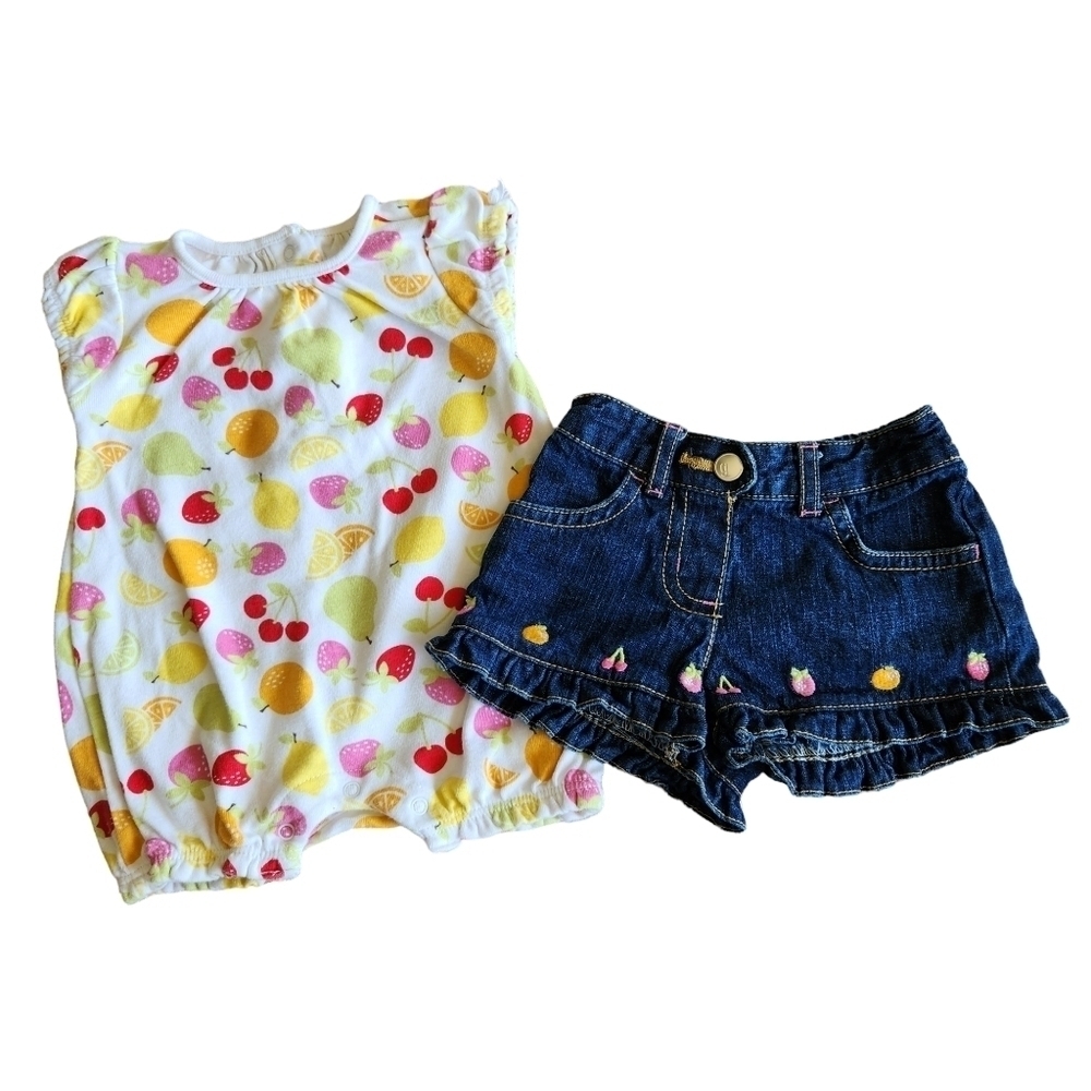 Gymboree fruit romper and shorts, size 0-3 months